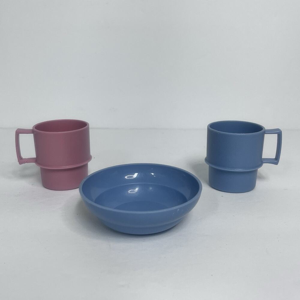 vintage tupperware toys pink blue 2 cups 1 bowl miniature 90s Toys